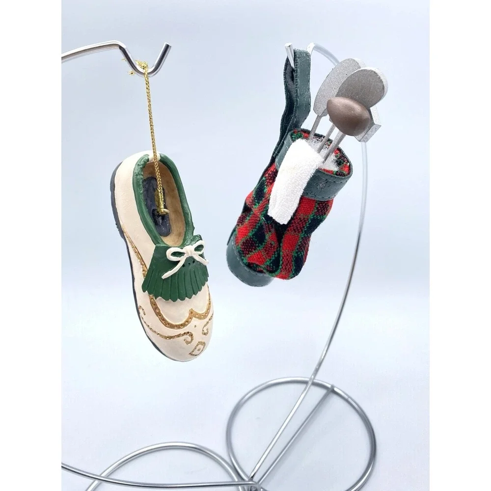 Vintage Golf  Christmas Tree‎ Ornaments - Resin wood fabric plaid Set of 2